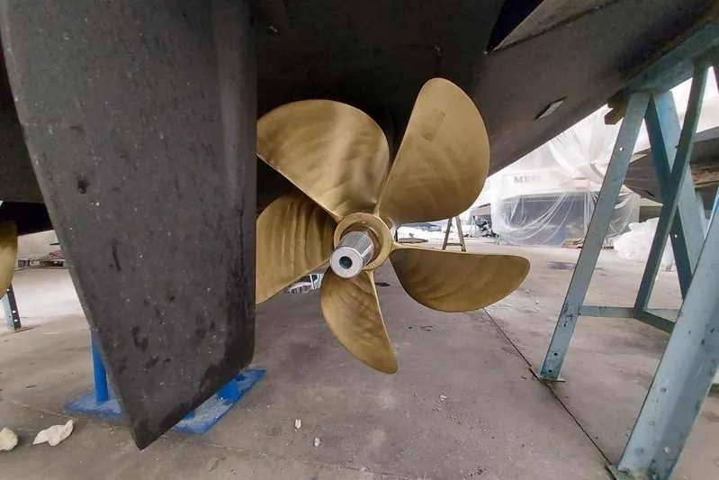  Yacht Photos Pics Propeller of 2015 Riva 52' Rivale yacht in dry dock.