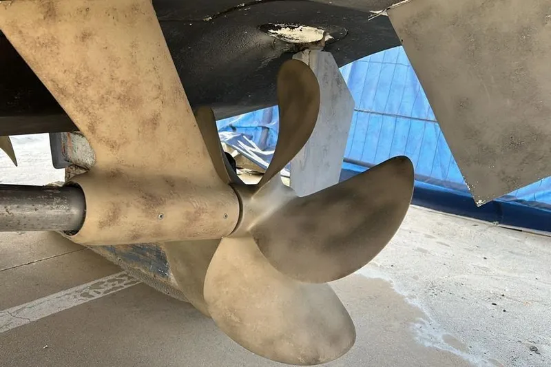  Yacht Photos Pics Propeller of 2015 Riva 52' Rivale yacht, close-up view.