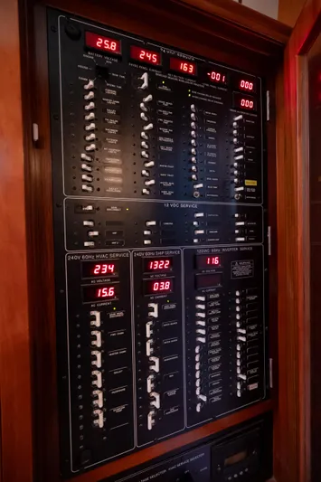  Yacht Photos Pics Electrical control panel on a 2009 Nordhavn 56 Motorsailer yacht.