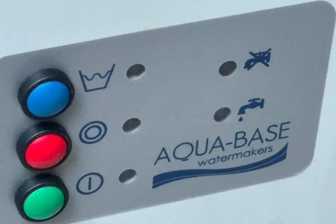 Halcyon Yacht Photos Pics Control panel of Aqua-Base watermaker on 2024 Fountaine Pajot Aura 51 Catamaran.
