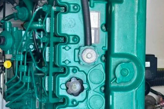 Halcyon Yacht Photos Pics Engine of 2024 Fountaine Pajot Aura 51 Catamaran, showcasing intricate mechanical components.