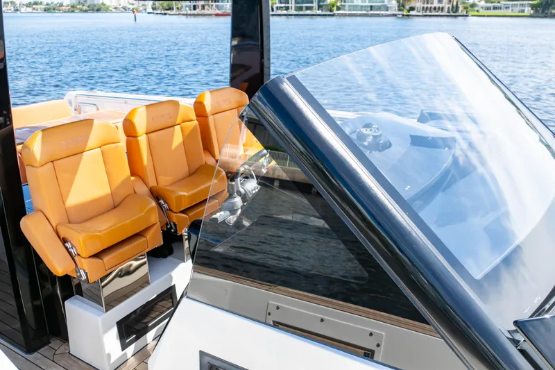  Yacht Photos Pics Luxury seating on 2020 Fjord 44 Open yacht with waterfront view.