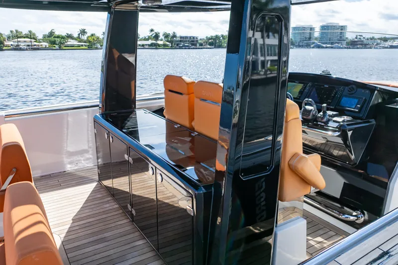  Yacht Photos Pics Luxurious 2020 Fjord 44 Open yacht interior with sleek design and modern navigation equipment.