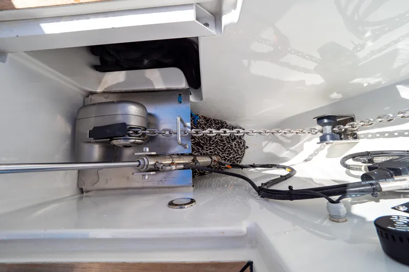  Yacht Photos Pics Anchor chain and winch system on a 2020 Fjord 44 Open yacht.