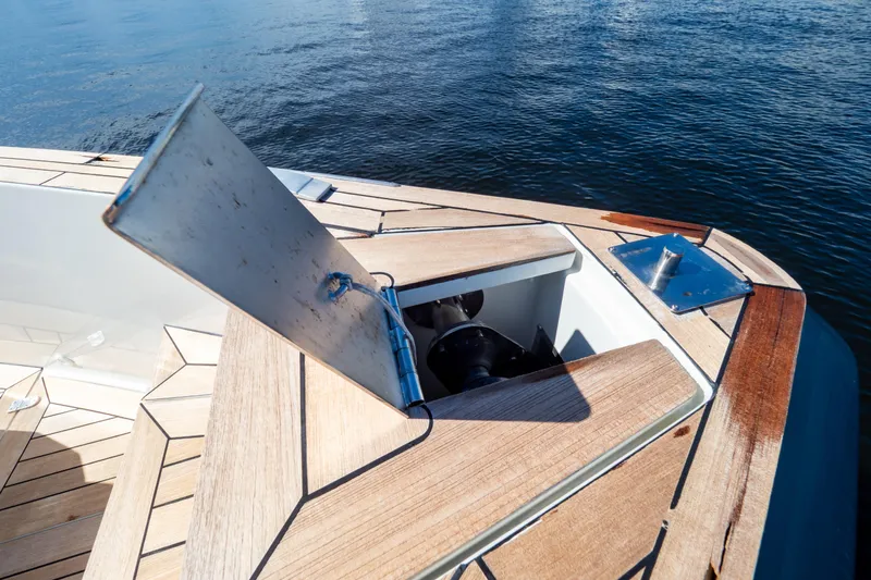  Yacht Photos Pics Open anchor compartment on 2020 Fjord 44 Open yacht with wooden deck.