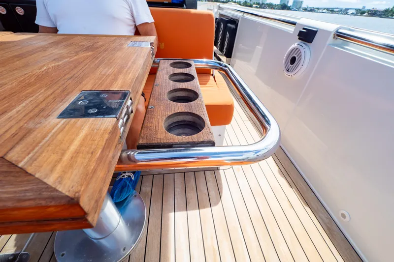  Yacht Photos Pics Teak deck and seating area on 2020 Fjord 44 Open yacht.