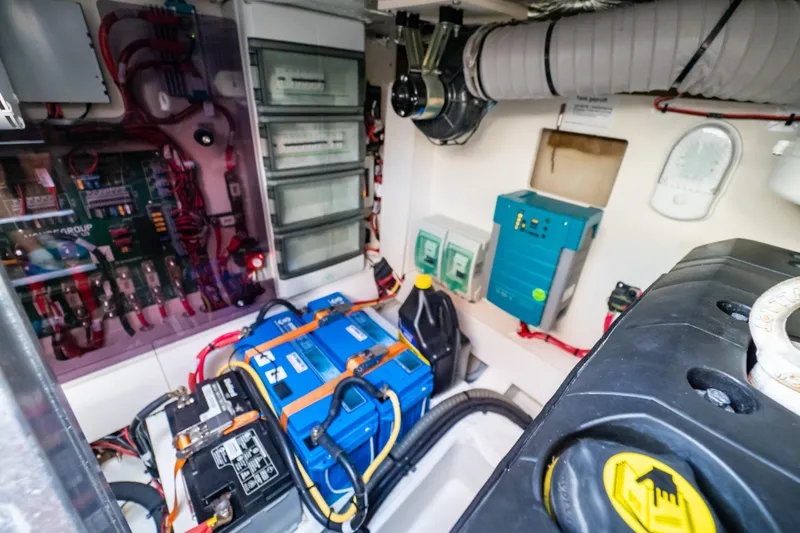  Yacht Photos Pics Engine room of 2020 Fjord 44 Open, showcasing electrical systems and components.