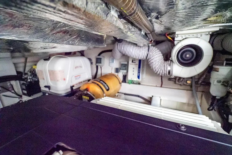  Yacht Photos Pics Engine room of a 2020 Fjord 44 Open yacht, showcasing mechanical components and insulation.