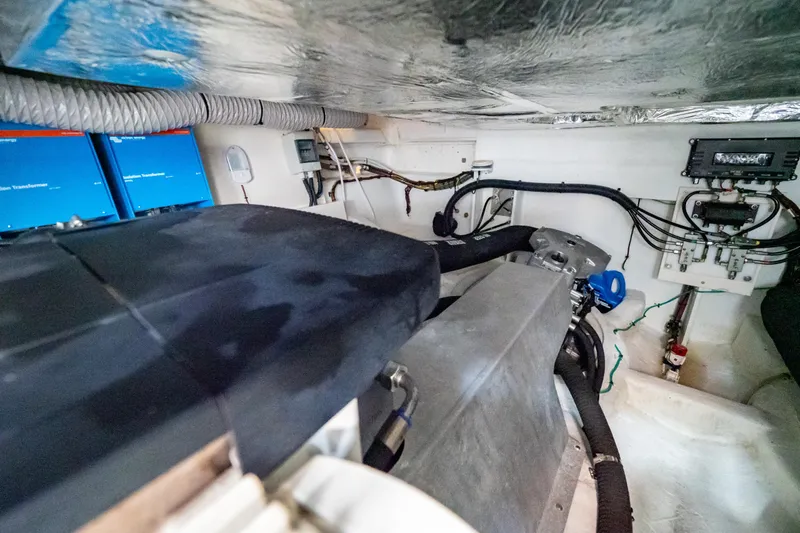  Yacht Photos Pics Engine room of 2020 Fjord 44 Open yacht, showcasing mechanical components and wiring.