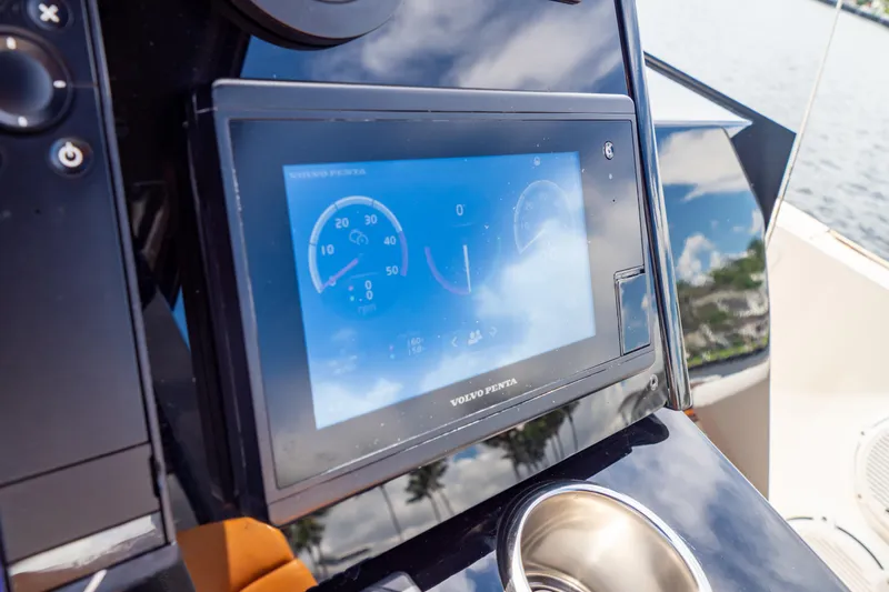  Yacht Photos Pics Dashboard of 2020 Fjord 44 Open boat with digital display and controls.