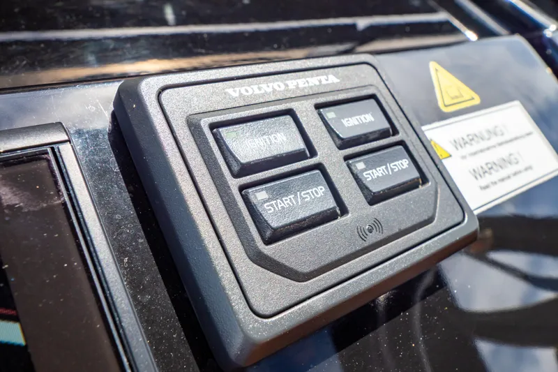  Yacht Photos Pics Control panel of a 2020 Fjord 44 Open boat with Volvo Penta ignition system.
