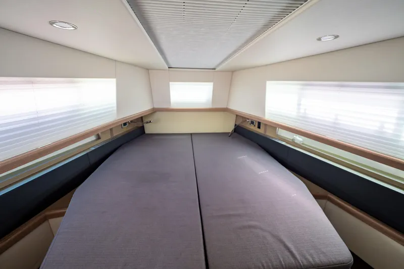  Yacht Photos Pics Interior cabin of 2020 Fjord 44 Open yacht with modern design and comfortable bedding.