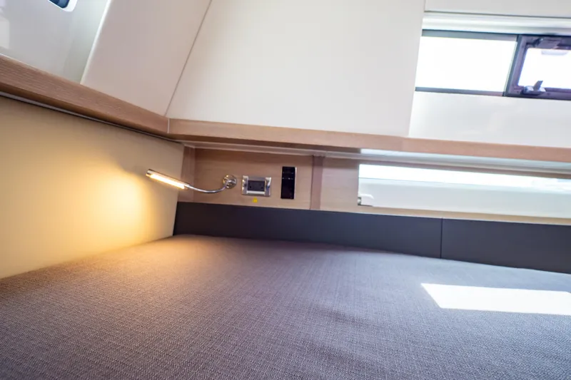  Yacht Photos Pics Interior cabin of 2020 Fjord 44 Open yacht with modern lighting and window.