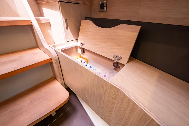 Yacht Photos Pics Interior of 2020 Fjord 44 Open yacht with open storage compartment.