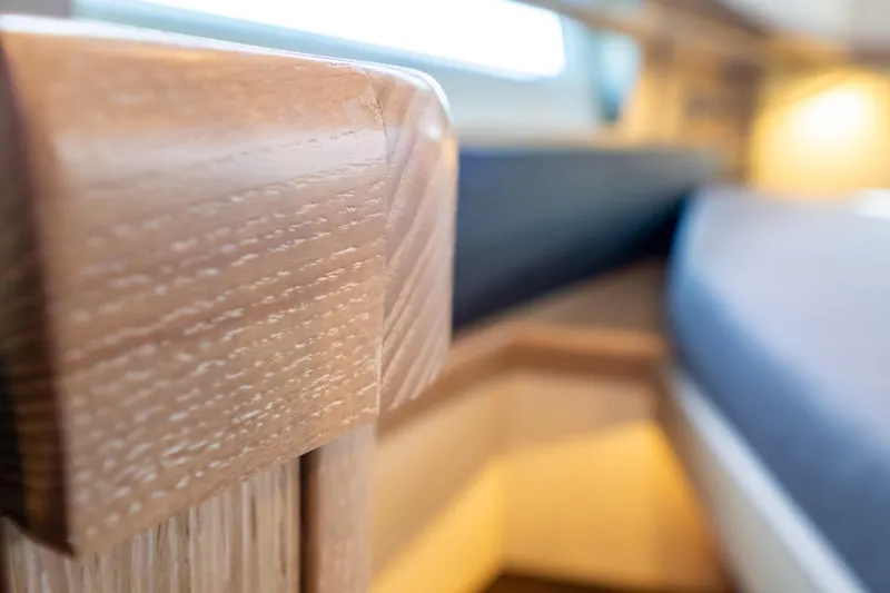  Yacht Photos Pics Close-up of wooden interior detail in 2020 Fjord 44 Open yacht cabin.