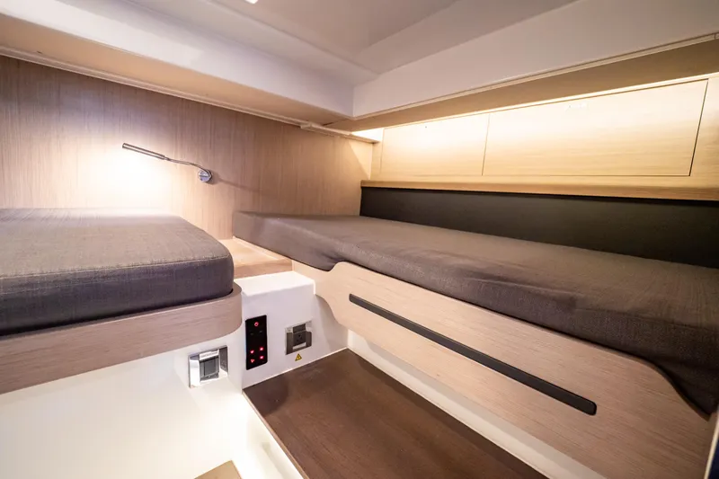  Yacht Photos Pics Interior cabin of 2020 Fjord 44 Open yacht with modern wooden design.