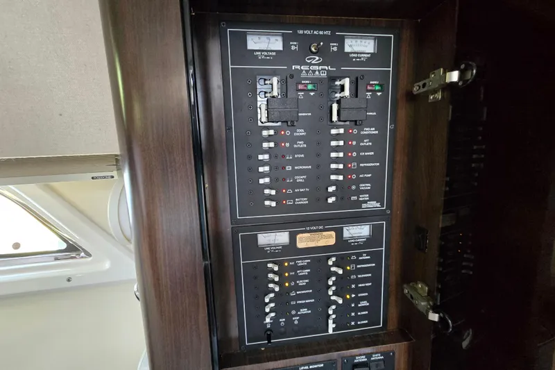  Yacht Photos Pics Electrical control panel on a 2018 Regal 35 Sport Coupe boat.