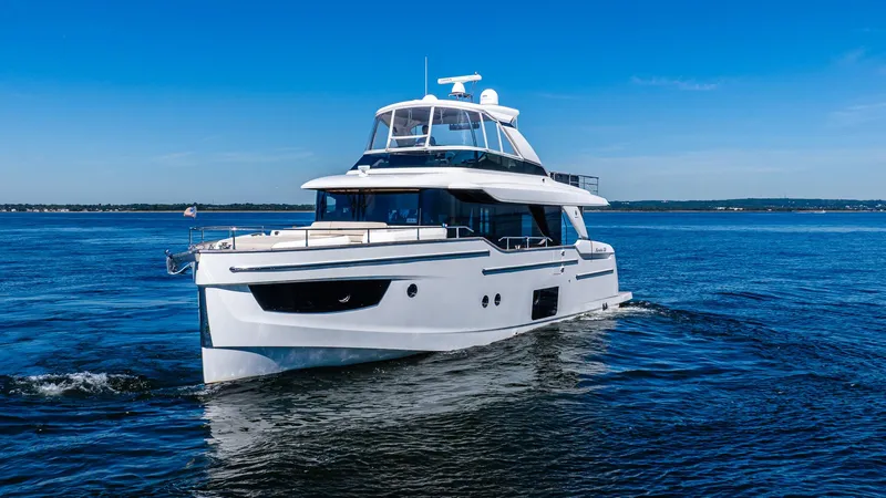Just Joanne Yacht Photos Pics Luxury yacht Absolute NAVETTA 58 cruising on open water, 2019 model.