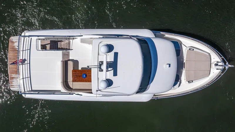 Just Joanne Yacht Photos Pics Overhead view of 2019 Absolute NAVETTA 58 yacht on water.