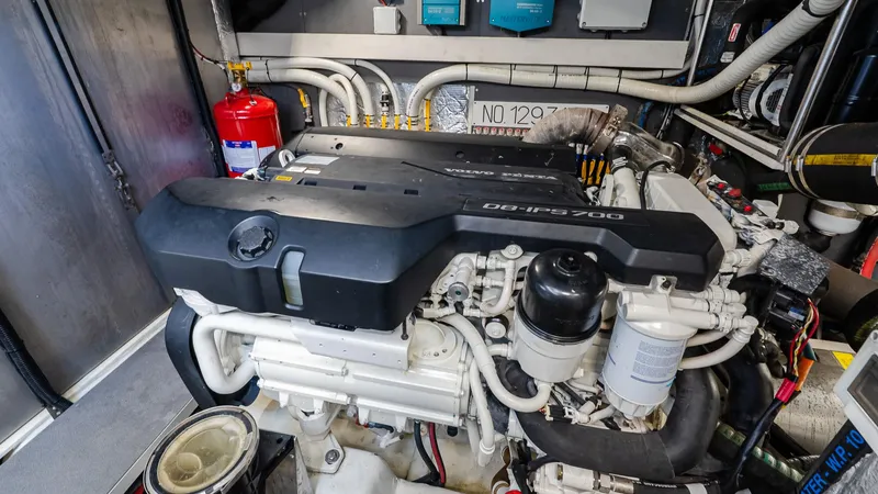 Just Joanne Yacht Photos Pics Engine room of 2019 Absolute NAVETTA 58 yacht with Volvo Penta D8-IPS700 engine.