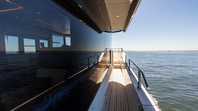 Just Joanne Yacht Photos Pics 2019 Absolute NAVETTA 58 yacht deck with ocean view and sleek design.