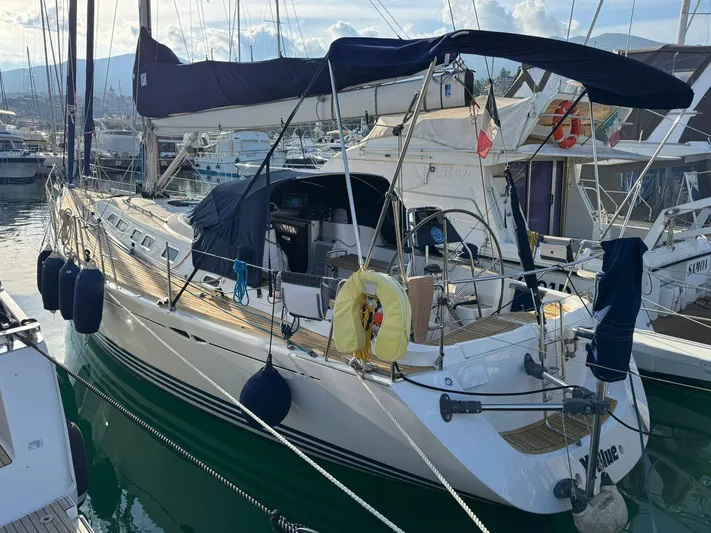  Yacht Photos Pics 2004 X-Yachts X 46 sailboat docked in marina, featuring sleek design and nautical equipment.