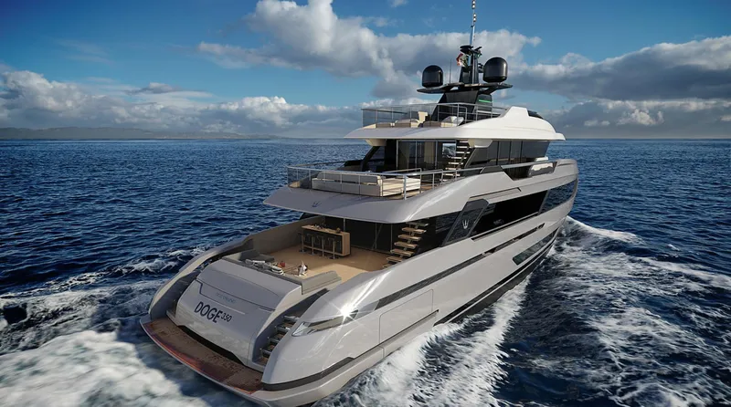 Doge 350 Yacht Photos Pics Luxurious Ocean King Doge 350 yacht cruising on open sea, 2027 model.