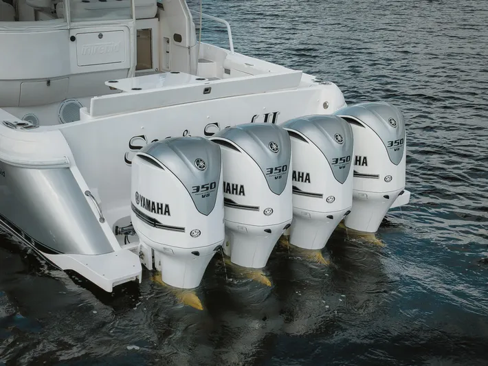  Yacht Photos Pics 2018 Intrepid 475 Sport Yacht with four Yamaha 350 outboard engines on water.