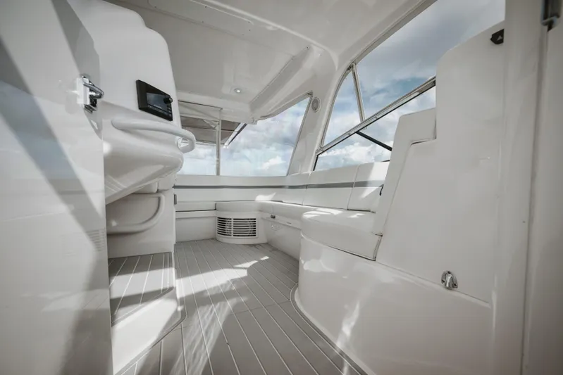  Yacht Photos Pics 2018 Intrepid 475 Sport Yacht interior with sleek seating and modern design.