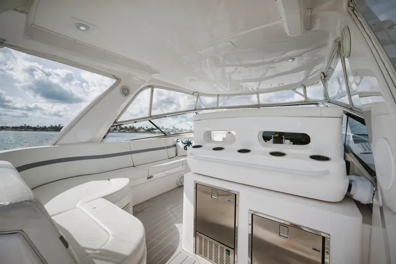 Yacht Photos Pics Luxurious interior of 2018 Intrepid 475 Sport Yacht with sleek seating and modern amenities.