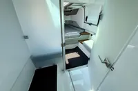 2020 Axopar 37 Cross Cabin interior with modern seating and storage.