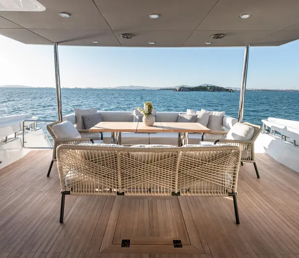 Numarine 22xp Hull #7 Yacht Photos Pics Luxury deck of 2025 Numarine 22XP yacht with ocean view and elegant seating.