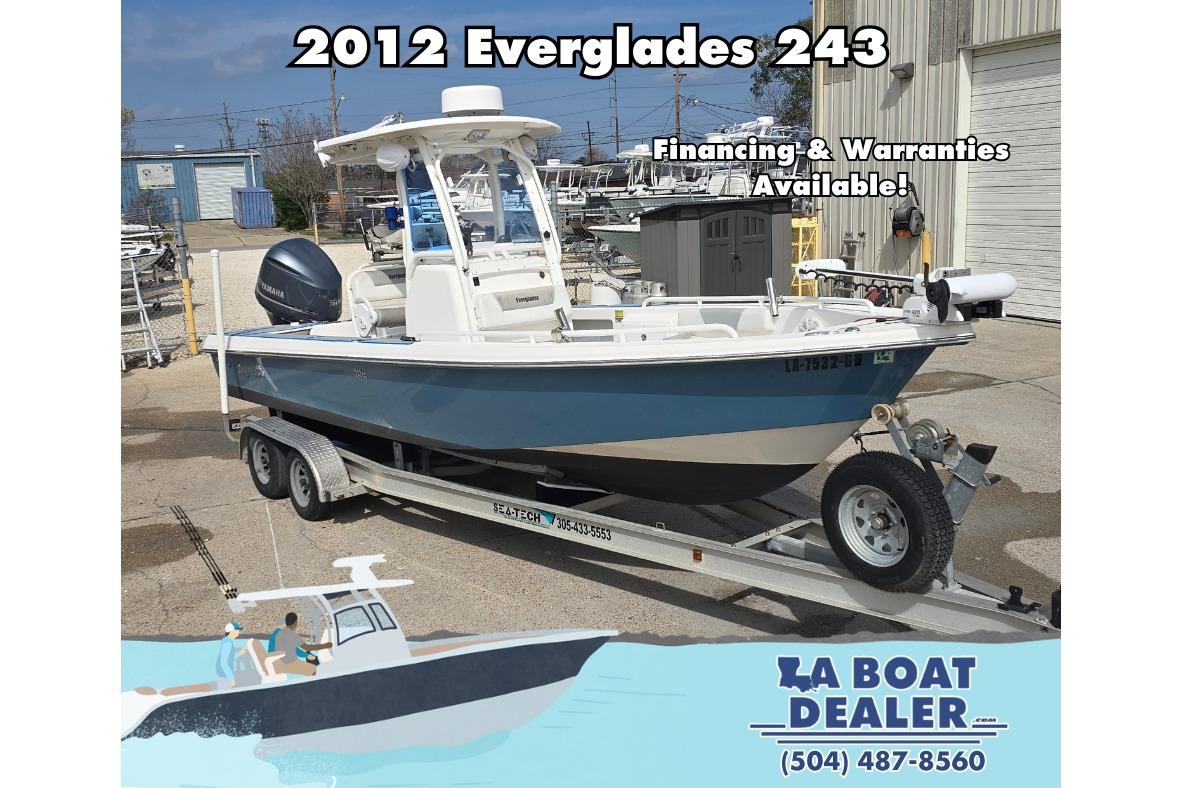 2012 Everglades 243 Center Console boat on trailer, financing available at LA Boat Dealer.