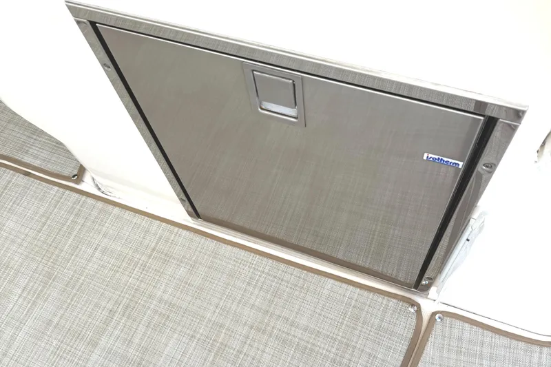  Yacht Photos Pics Stainless steel door on 2013 Pursuit 365i Sport Coupe boat interior.