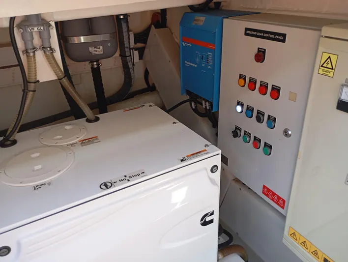 Yacht Photos Pics Engine room with control panel and machinery, Alen 55, 2016 model.