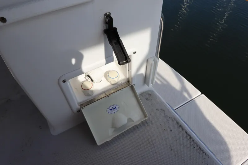  Yacht Photos Pics Outdoor shower controls on a 2011 Catalina 355 sailboat deck.
