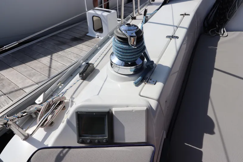  Yacht Photos Pics Deck of 2011 Catalina 355 sailboat with winch and navigation display.