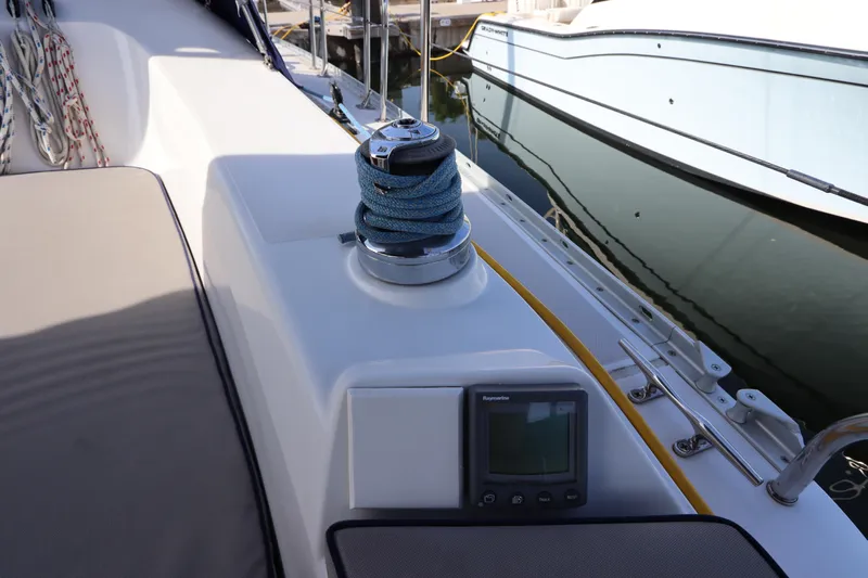  Yacht Photos Pics 2011 Catalina 355 sailboat deck with winch and navigation display.
