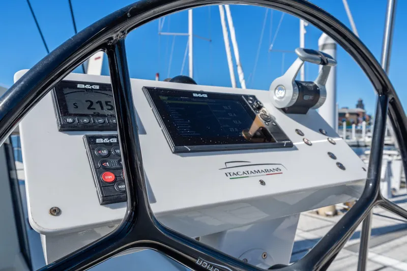Navitas Yacht Photos Pics Steering wheel and control panel of 2019 Itacatamarans 14.99 catamaran.