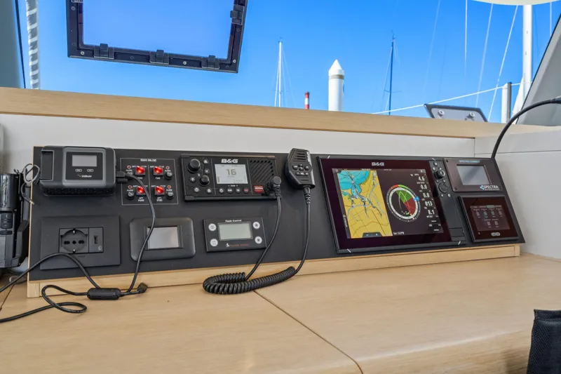 Navitas Yacht Photos Pics Control panel of a 2019 Itacatamarans 14.99 with navigation and communication equipment.
