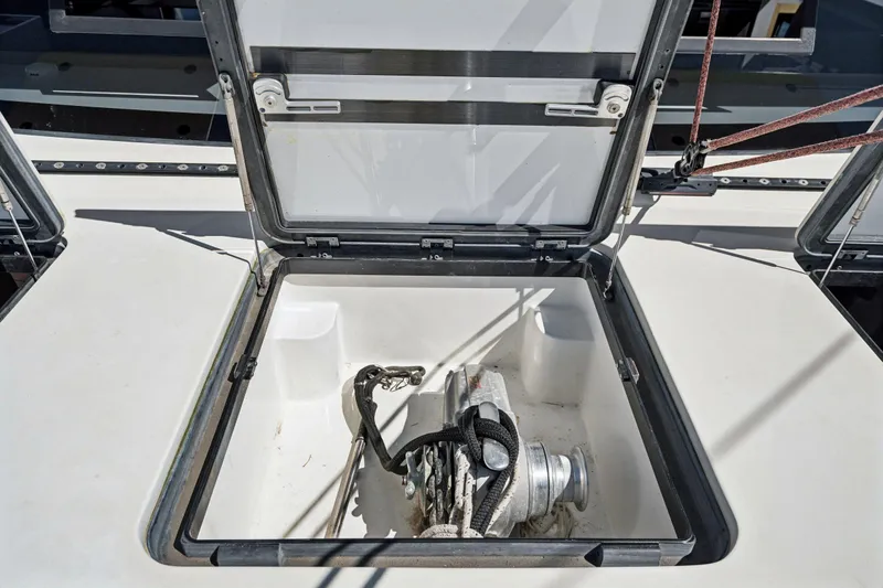 Navitas Yacht Photos Pics Anchor locker on 2019 Itacatamarans 14.99 catamaran, featuring secure storage and equipment.