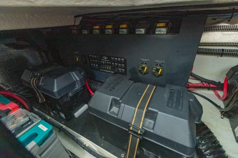 The Big Dill Yacht Photos Pics Electrical panel and battery setup in 2023 Regal LS36 boat.