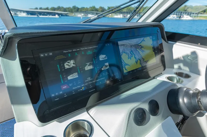 The Big Dill Yacht Photos Pics 2023 Regal LS36 boat dashboard with advanced navigation display and controls.