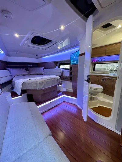  Yacht Photos Pics Luxurious interior of 2025 Boston Whaler 365 Conquest with modern amenities and elegant design.