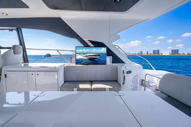  Yacht Photos Pics Luxurious interior of 2021 Azimut Atlantis 51 yacht with ocean view and modern amenities.