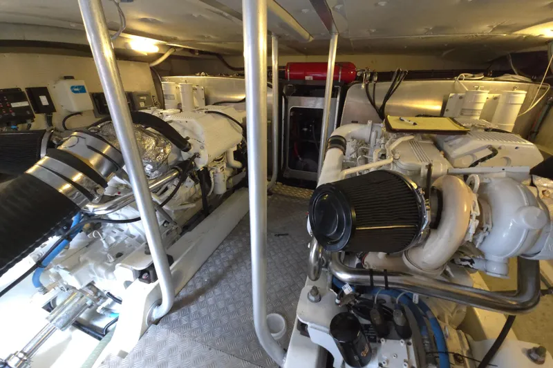 Wa Yacht Photos Pics Engine room of 2012 Beneteau Swift Trawler 52 with dual engines and equipment.