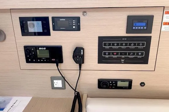  Yacht Photos Pics Control panel of 2023 Beneteau Oceanis 40.1 yacht with navigation and communication systems.