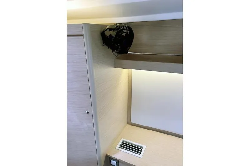  Yacht Photos Pics Interior of 2023 Beneteau Oceanis 40.1 yacht, featuring modern wood paneling and ventilation.