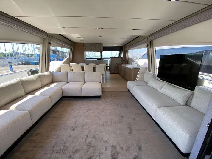 Lf Yacht Photos Pics Luxurious interior of 2023 Ferretti Yachts 720 with spacious seating and modern design.
