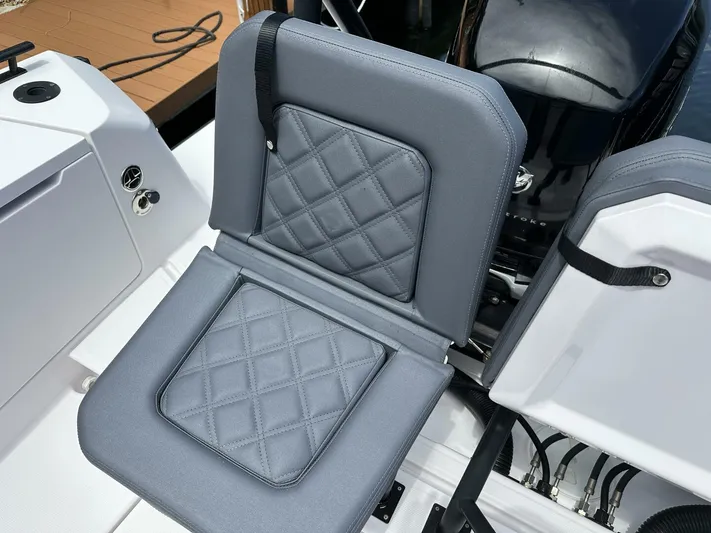  Yacht Photos Pics Gray quilted seat on 2021 Axopar 37 XC Cross Cabin Brabus boat.
